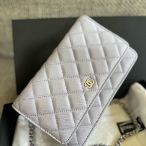 NEW w/ Receipt CHANEL 21K Light Purple SHW Caviar Wallet on Chain WOC, chip code